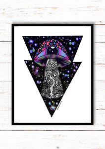 Mushroom Galaxy Eyeball Spaceship Print A3, A4, A5 or 4”x6” Trippy art poster