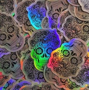 Holographic Sugar Skull Sticker. UV indoor and outdoor Stickers - High quality Trippy sticker. Mini Sticker