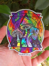 Load image into Gallery viewer, Holographic Sticker. Mushroom Psychedelic Trippy sticker. UV indoor and outdoor Stickers - High quality Trippy sticker. Laptop sticker.