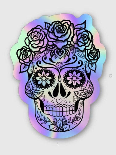 Holographic Sugar Skull Sticker. UV indoor and outdoor Stickers - High quality Trippy sticker. Mini Sticker