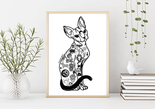 Sphynx Cat Art Print | Hairless Cat Print. Halloween