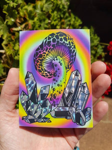 Holographic Crystals Sticker | Trippy Mushroom Sticker