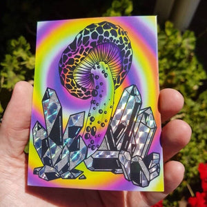 Holographic Crystals Sticker | Trippy Mushroom Sticker