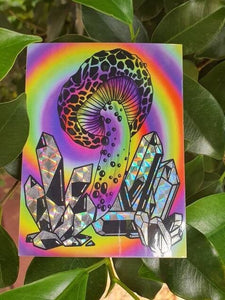 Holographic Crystals Sticker | Trippy Mushroom Sticker