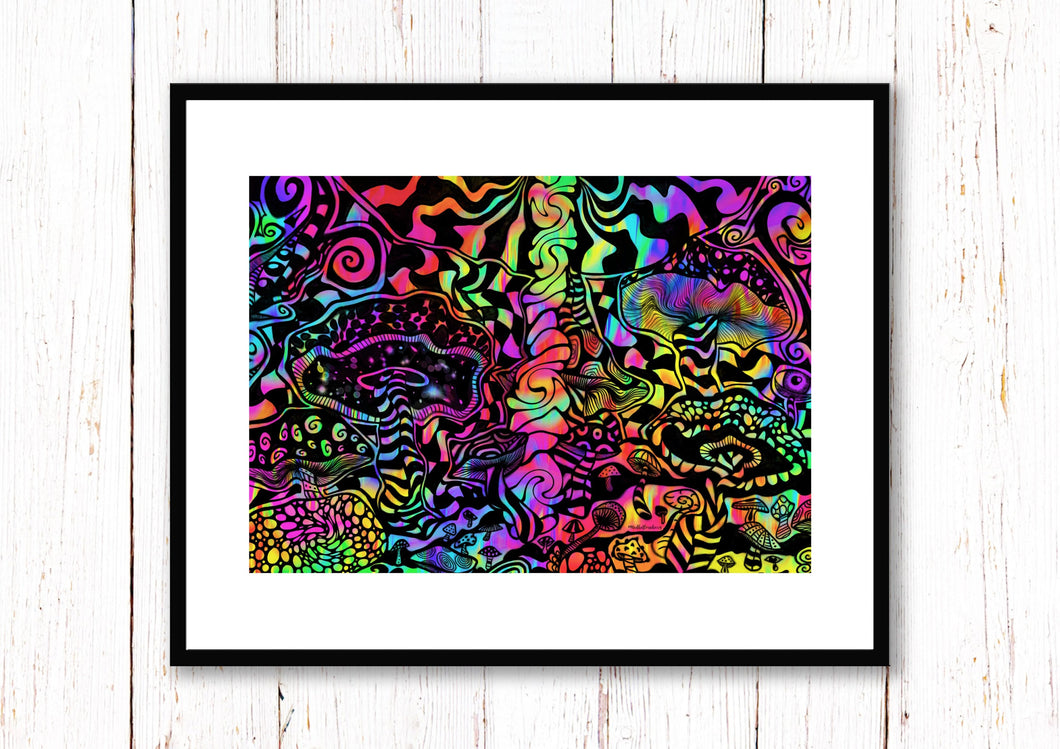 Magic Mushroom art Print. Mushrooms. Trippy. Psychedelic. A3, A4, A5 or 4”x 6”