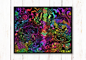 Magic Mushroom art Print. Mushrooms. Trippy. Psychedelic. A3, A4, A5 or 4”x 6”