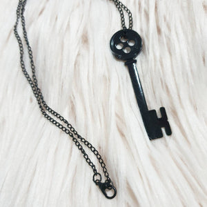 Key Necklace, Button Skeleton Key. Cosplay Costume Pendant. Button Eyes.