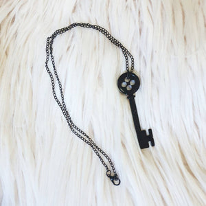 Key Necklace, Button Skeleton Key. Cosplay Costume Pendant. Button Eyes.