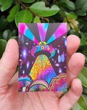 Load image into Gallery viewer, Alien UFO Sticker. Mushroom Psychedelic Trippy sticker. Trippy sticker. Laptop sticker.