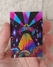 Load image into Gallery viewer, Alien UFO Sticker. Mushroom Psychedelic Trippy sticker. Trippy sticker. Laptop sticker.