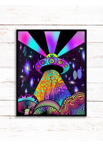 Alien UFO art Print. Mushrooms. Trippy. Psychedelic. A3, A4 ,A5 or 4”x6"