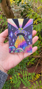 Holographic Alien Mushroom Spaceship Abduction sticker. UV indoor / outdoor Stickers - Trippy sticker. Laptop Sticker.