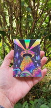 Load image into Gallery viewer, Holographic Alien Mushroom Spaceship Abduction sticker. UV indoor / outdoor Stickers - Trippy sticker. Laptop Sticker.