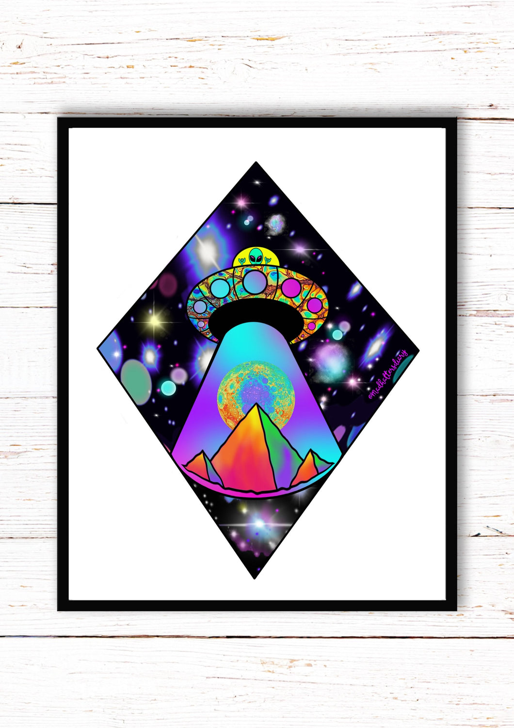 Alien Pyramid UFO art Print. Mushrooms. Trippy. Psychedelic. A3, A4 ,A5 or 4”x6