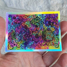 Load image into Gallery viewer, Mushroom Trippy Holographic Sticker. High quality. Laptop sticker. Flask sticker