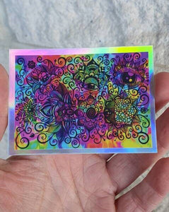 Mushroom Trippy Holographic Sticker. High quality. Laptop sticker. Flask sticker