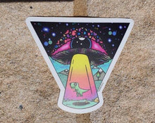 Load image into Gallery viewer, Alien Mushroom Eyeball Dinosaur Spaceship Abduction sticker. Trippy sticker. Laptop Sticker.