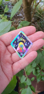 Holographic Alien Spaceship Pyramid Abduction sticker. UV indoor / outdoor Stickers - Trippy sticker. Laptop Sticker.