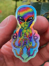 Load image into Gallery viewer, Holographic Alien Octopus. Psychedelic Trippy sticker. UV indoor and outdoor Stickers - High quality Trippy sticker. Laptop sticker.