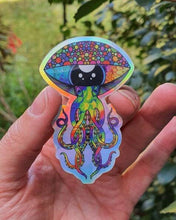 Load image into Gallery viewer, Mushroom Alien Octopus. Holographic Stickers. Psychedelic Trippy sticker. UV Stickers - High quality Trippy sticker. Laptop sticker.