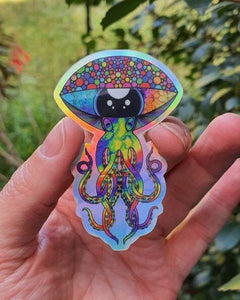 Mushroom Alien Octopus. Holographic Stickers. Psychedelic Trippy sticker. UV Stickers - High quality Trippy sticker. Laptop sticker.