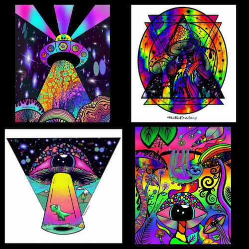 x4 Alien Prints | Mushroom Print | Trippy Aliens | Psychedelic Art.