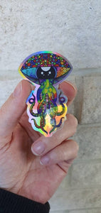 Mushroom Alien Octopus. Holographic Stickers. Psychedelic Trippy sticker. UV Stickers - High quality Trippy sticker. Laptop sticker.