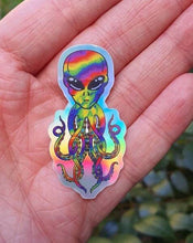 Load image into Gallery viewer, Holographic Alien Octopus. Psychedelic Trippy sticker. UV indoor and outdoor Stickers - High quality Trippy sticker. Laptop sticker.