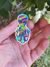 Load image into Gallery viewer, Holographic Alien Octopus. Psychedelic Trippy sticker. UV indoor and outdoor Stickers - High quality Trippy sticker. Laptop sticker.