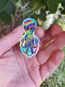 Holographic Alien Octopus. Psychedelic Trippy sticker. UV indoor and outdoor Stickers - High quality Trippy sticker. Laptop sticker.