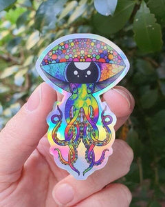 Mushroom Alien Octopus. Holographic Stickers. Psychedelic Trippy sticker. UV Stickers - High quality Trippy sticker. Laptop sticker.