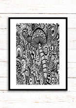 Load image into Gallery viewer, Trippy Mushroom Art. Black and White Mandala. Psychedelic. A3, A4 ,A5 or 4”x6&quot;