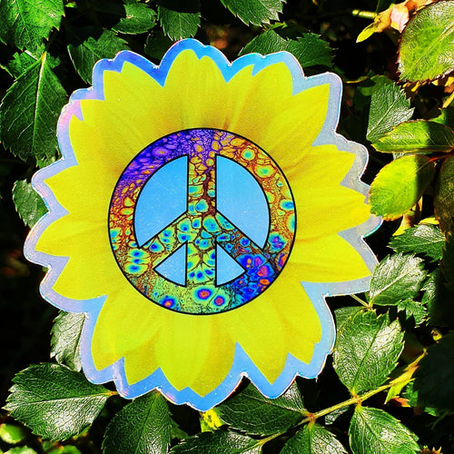 Peace Sign Holographic Sunflower Sticker. Laptop sticker. Planner stickers.