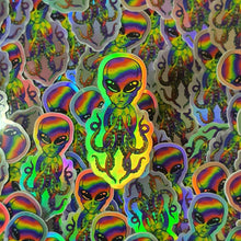 Load image into Gallery viewer, Holographic Alien Octopus. Psychedelic Trippy sticker. UV indoor and outdoor Stickers - High quality Trippy sticker. Laptop sticker.