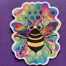 Load image into Gallery viewer, Bee Sticker. Bee Kind Sticker. Psychedelic Honey Bee Vinyl Sticker.