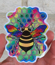 Load image into Gallery viewer, Bee Sticker. Bee Kind Sticker. Psychedelic Honey Bee Vinyl Sticker.