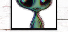 Load image into Gallery viewer, Cute Alien Print. 3D Alien A3, A4, A5 or 4”x6” Trippy art poster