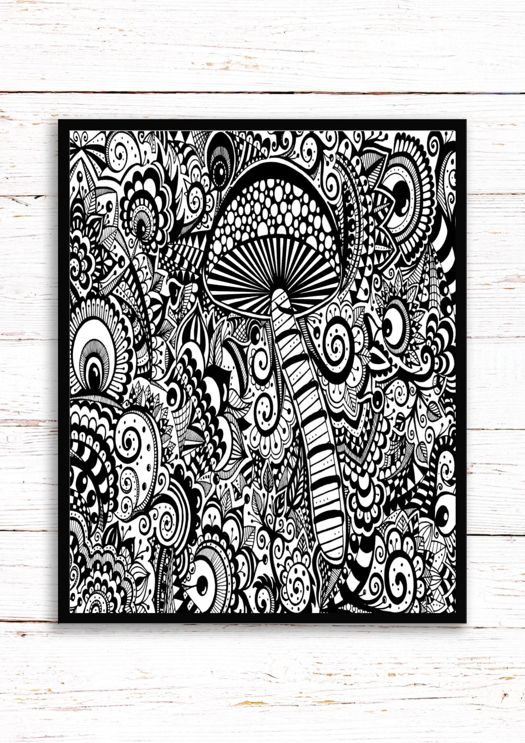 Trippy Mushroom Art. Black and White Mandala. Psychedelic. A3, A4 ,A5 or 4”x6