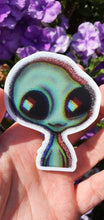 Load image into Gallery viewer, Green Alien Sticker. Cute 3D Alien. Laptop sticker. Flask sticker