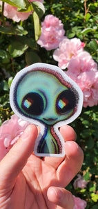 Green Alien Sticker. Cute 3D Alien. Laptop sticker. Flask sticker