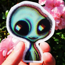 Load image into Gallery viewer, Green Alien Sticker. Cute 3D Alien. Laptop sticker. Flask sticker