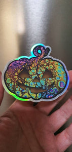 Halloween Pumpkin Sticker. Holographic Sticker. Spooky Season Laptop Sticker. Water Bottle Sticker.