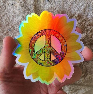 Peace Sign Holographic Sunflower Sticker. Laptop sticker. Planner stickers.