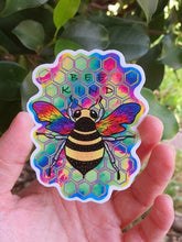 Load image into Gallery viewer, Bee Sticker. Bee Kind Sticker. Psychedelic Honey Bee Vinyl Sticker.