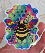 Load image into Gallery viewer, Bee Sticker. Bee Kind Sticker. Psychedelic Honey Bee Vinyl Sticker.