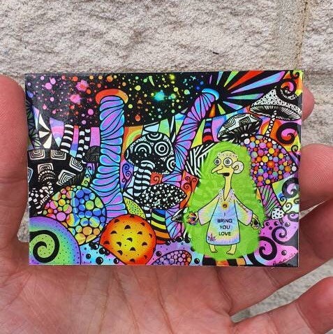 Holographic Mushroom Trippy Burns Sticker. Psychedelic sticker. Laptop Sticker. Holographic Sticker