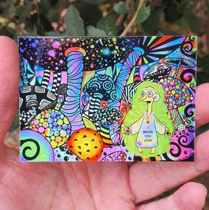 Holographic Mushroom Trippy Burns Sticker. Psychedelic sticker. Laptop Sticker. Holographic Sticker