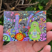 Load image into Gallery viewer, Holographic Mushroom Trippy Burns Sticker. Psychedelic sticker. Laptop Sticker. Holographic Sticker