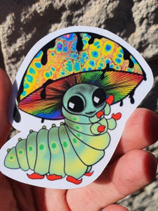 Mushroom Alien Caterpillar Sticker Trippy sticker. Psychedelic Laptop Sticker. Vinyl Magic Mushroom Sticker.