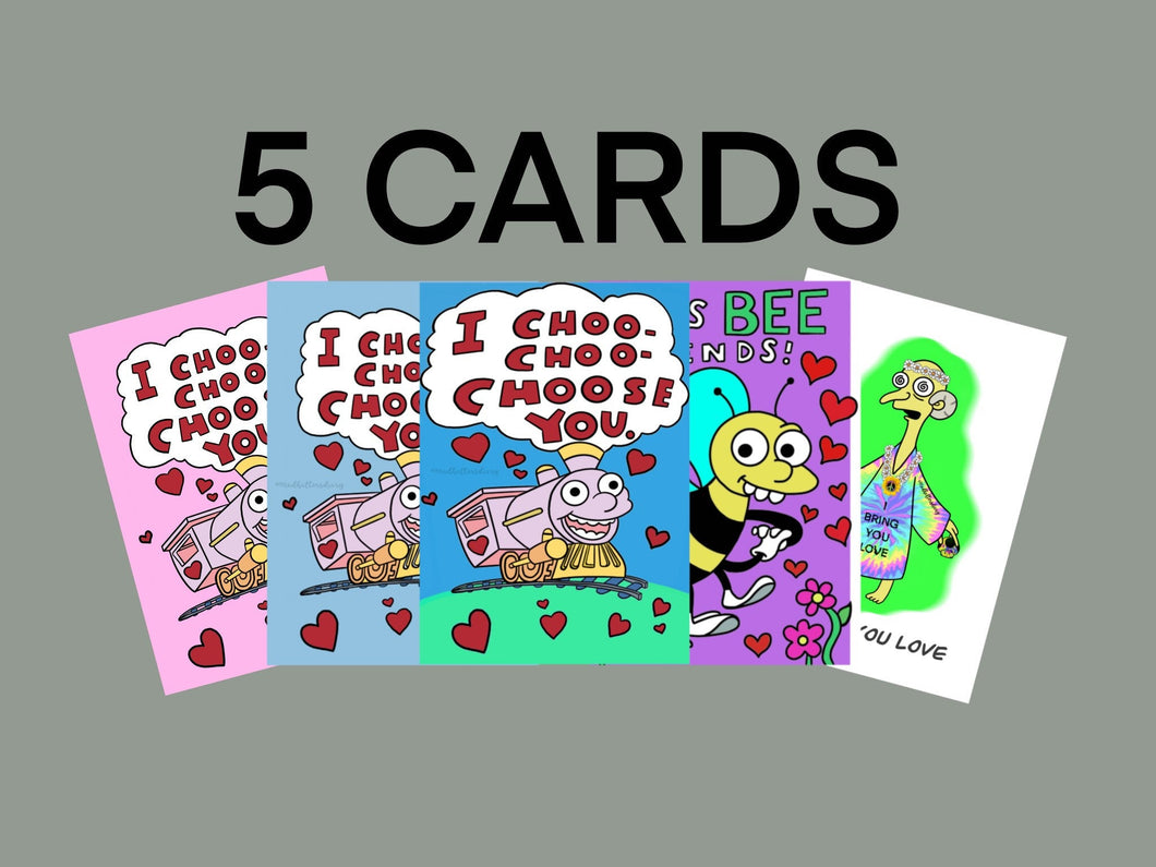 5 Pack of Cards. I Choo Choo Choose you. Valentine's Day card. Funny gift for valentine. Let’s Bee Friends. I Bring You Love Card